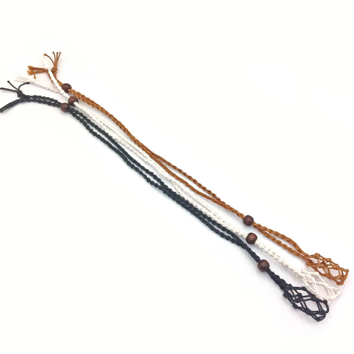 Macrame Nett Bag Tumble Stone Holder Necklace: Cream