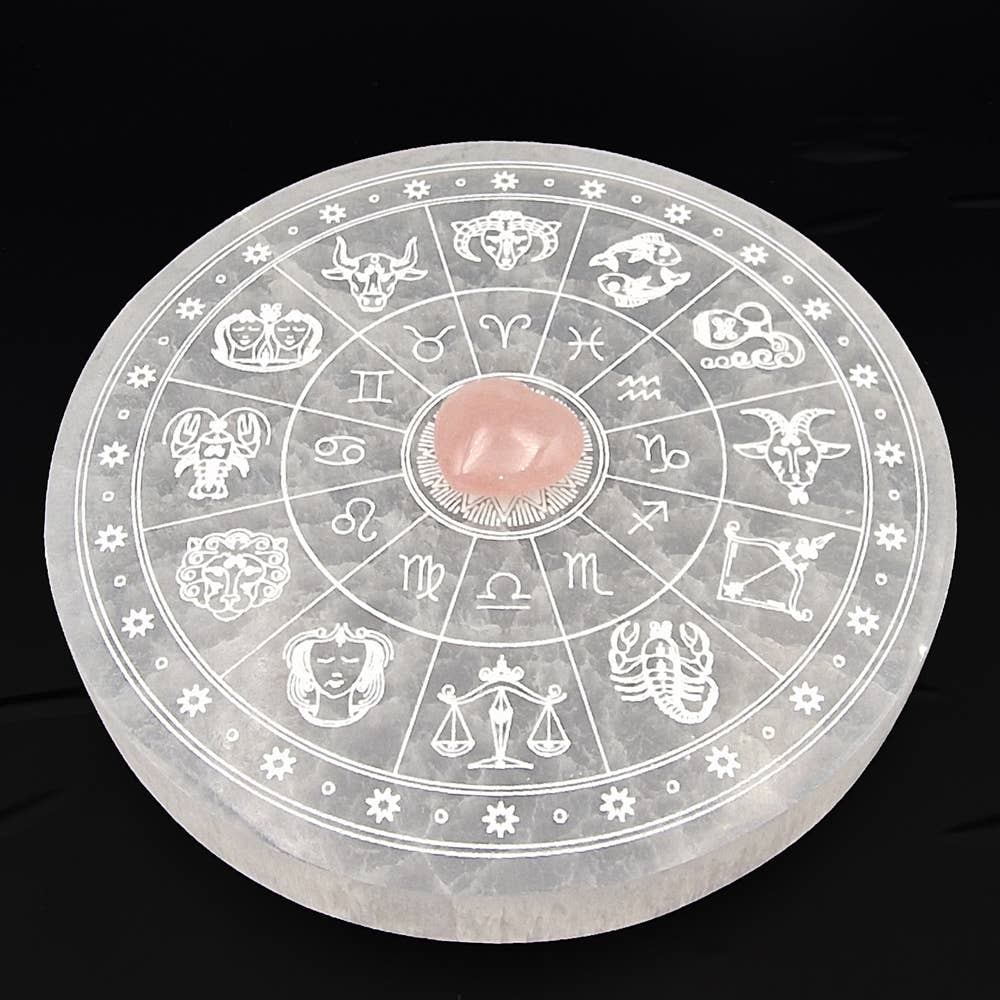 Zodiac Selenite Charging Plate Round 8cm