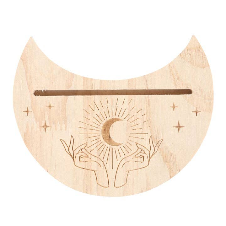 Wooden Natural Mystical Hands Crescent Moon Tarot Card Stand
