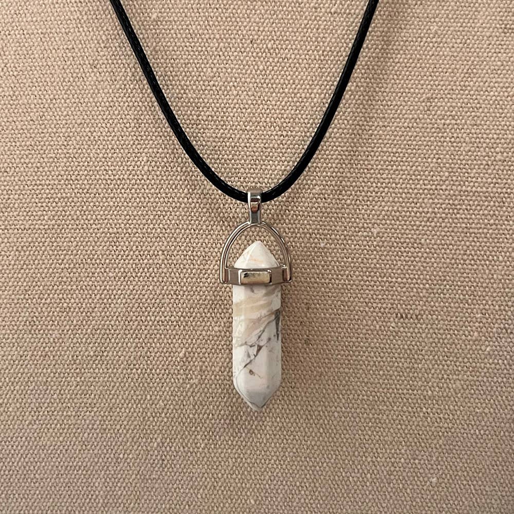 Double Point Pendant, Black String: Howlite