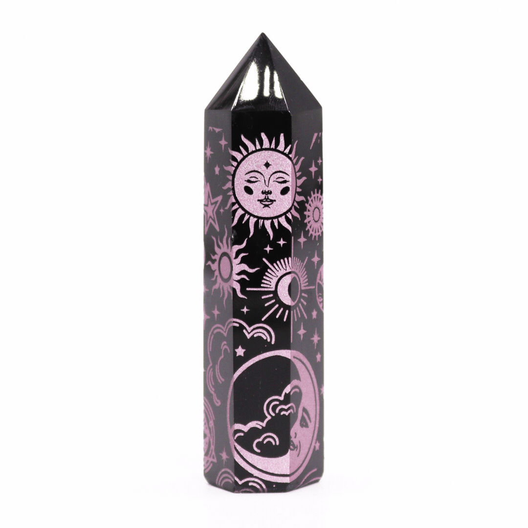 Mystic Story Black Obsidian Point - Rose Pink