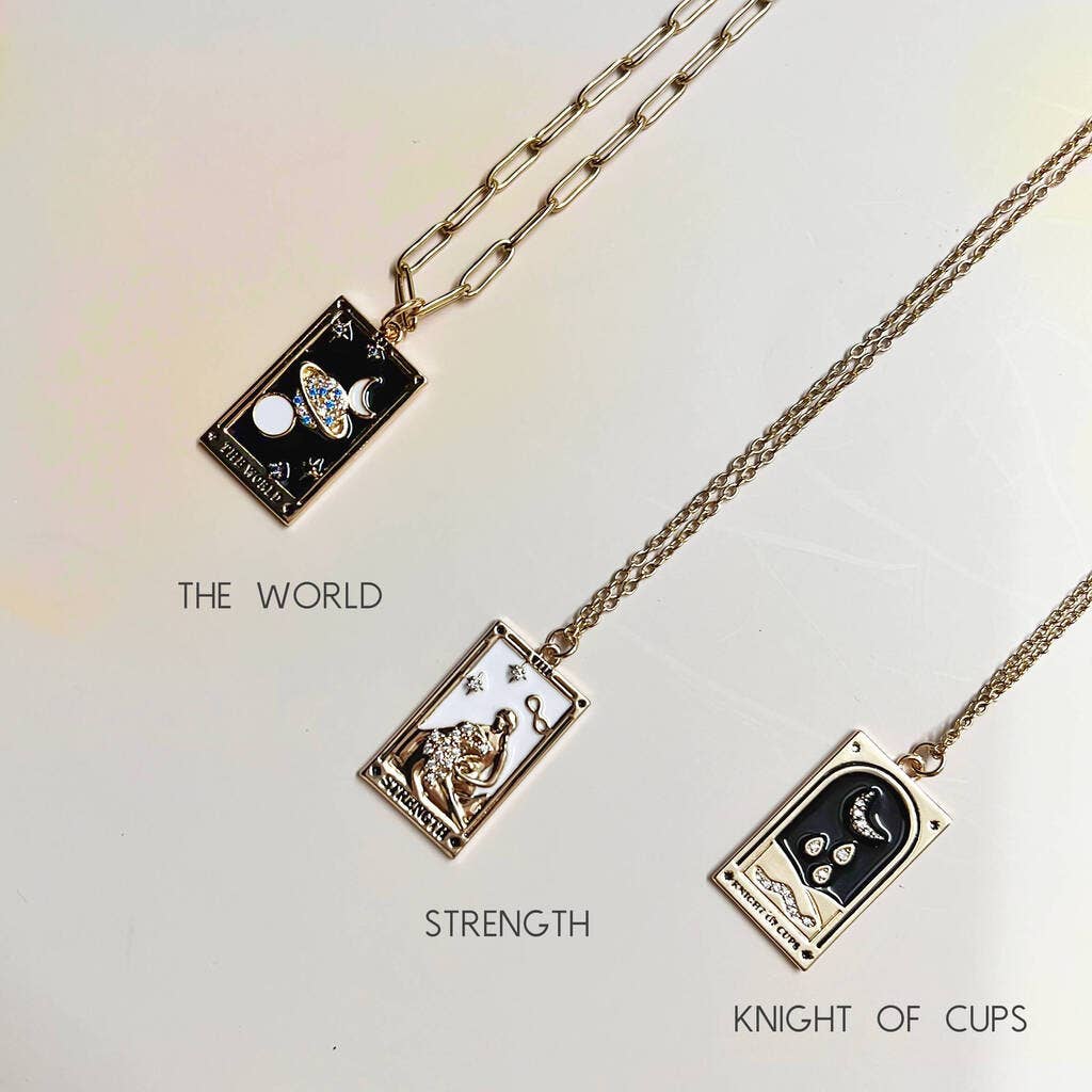 Tarot Pendant Necklace Enamelled With Gemstones: Strength