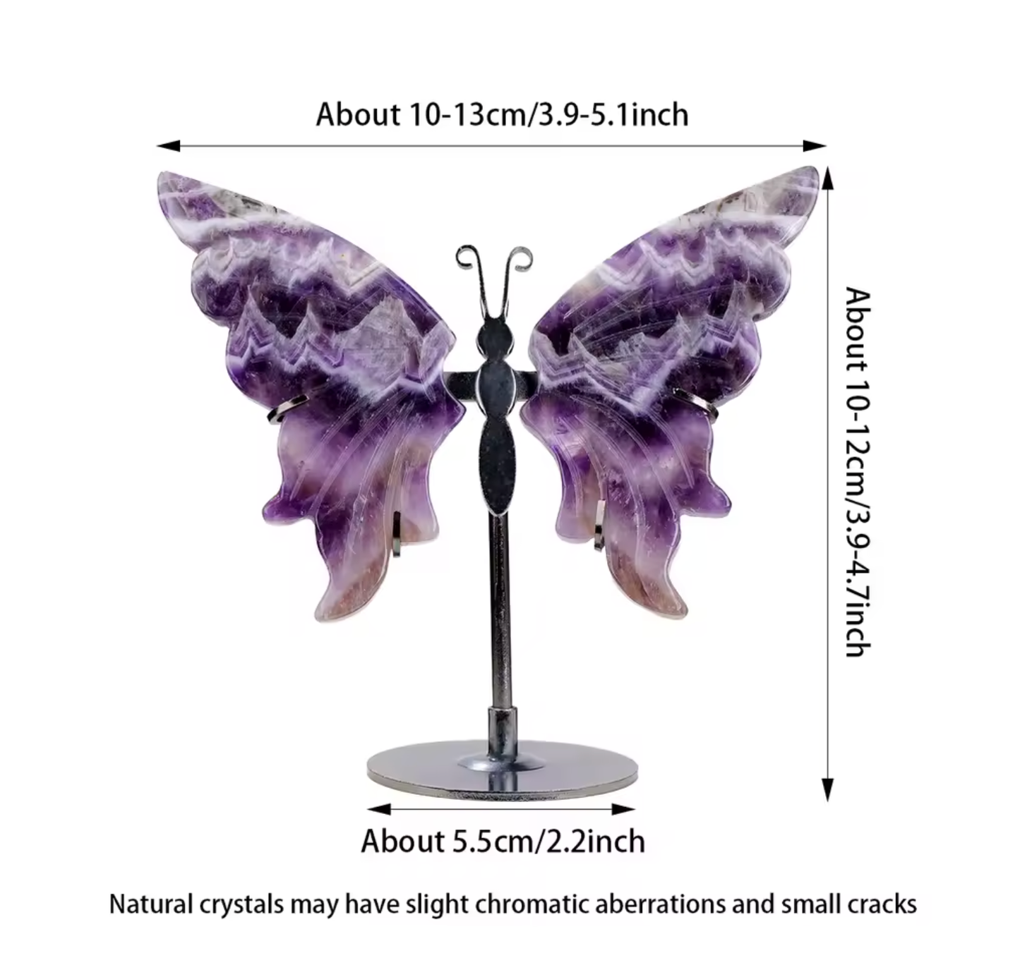 Amethyst Butterfly Wings Carving with metal stand
