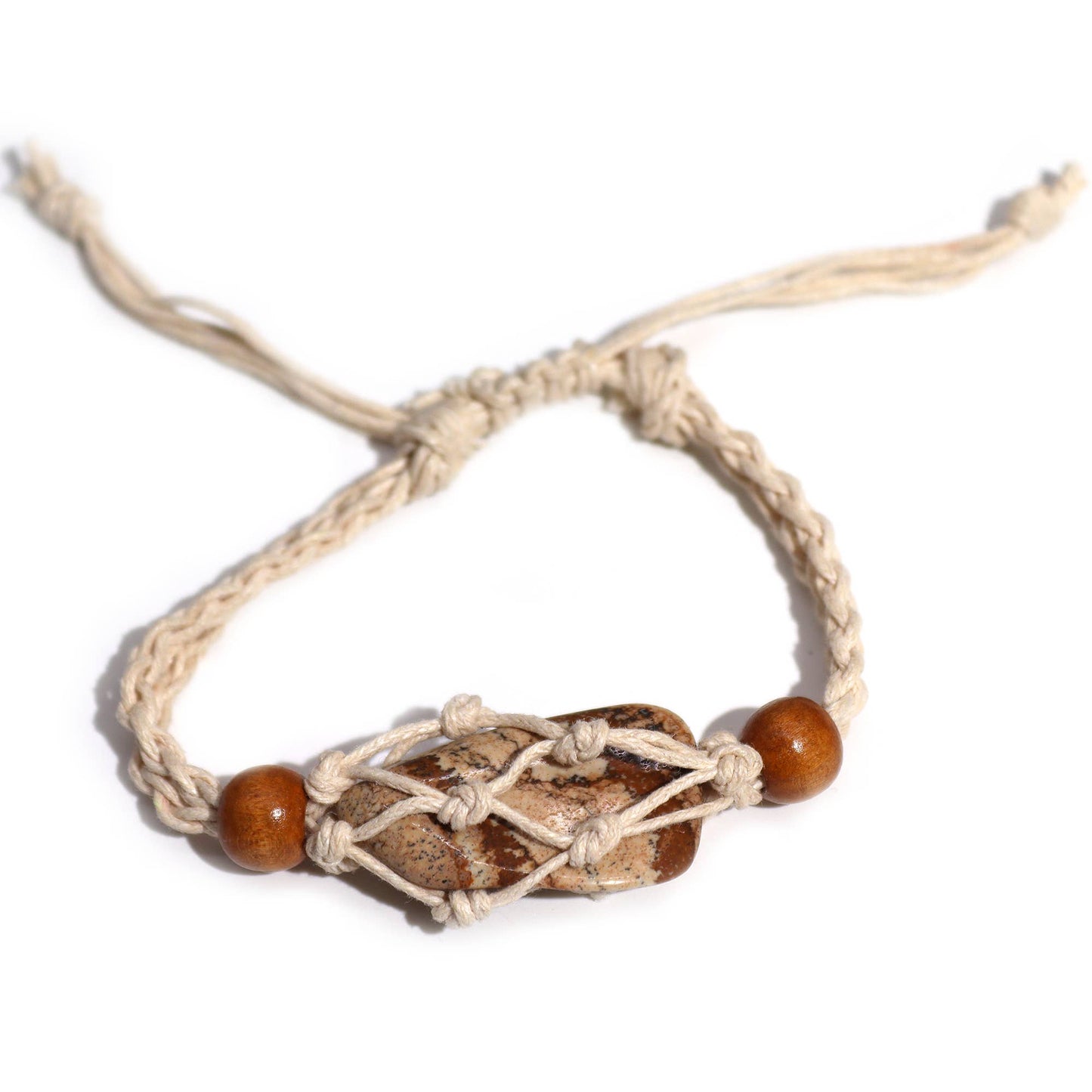 Macrame adjustable gemstone bracelet - Natural