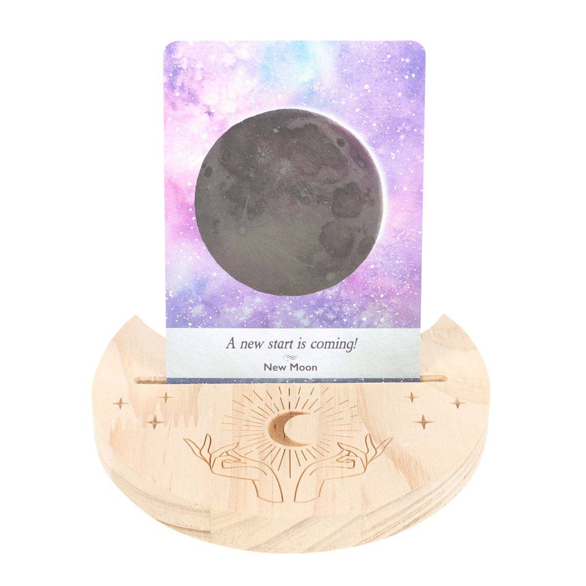 Wooden Natural Mystical Hands Crescent Moon Tarot Card Stand