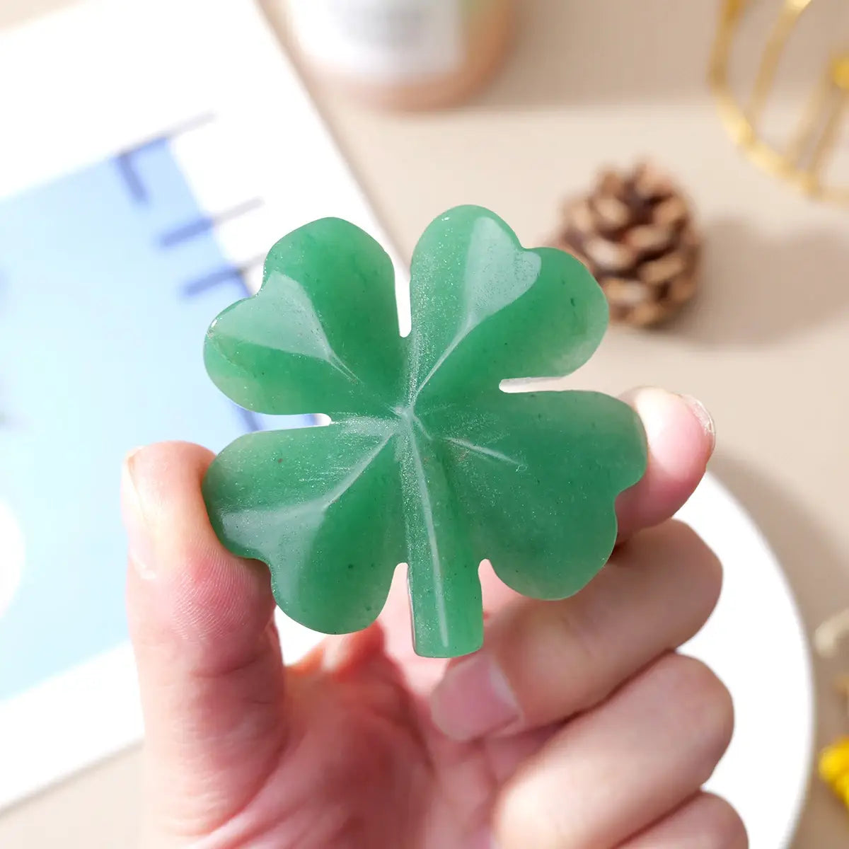 Aventurine Lucky Four Leaf Clover Carving