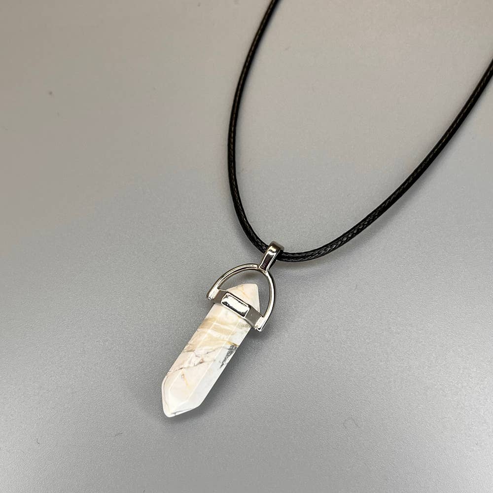 Double Point Pendant, Black String: Howlite
