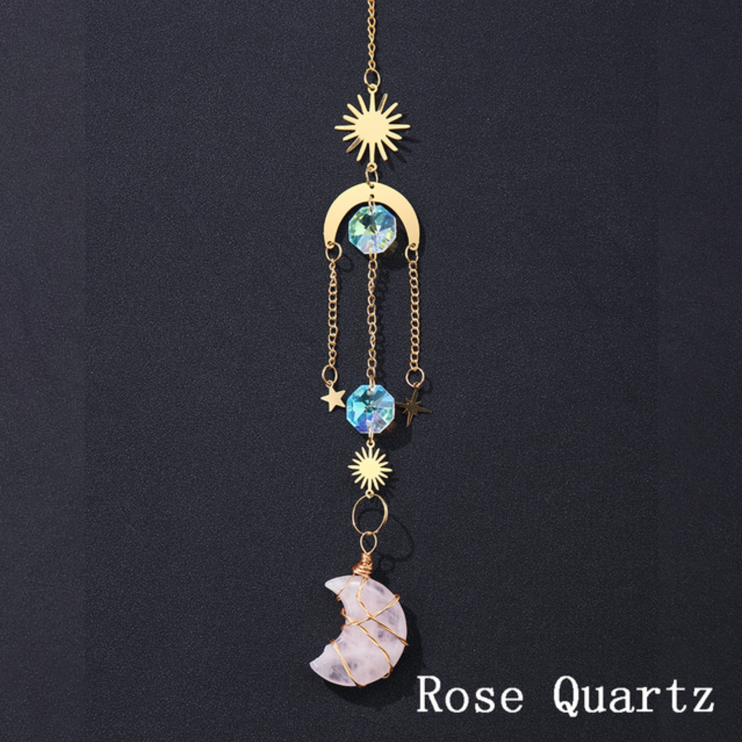 Crystal Moon Pendant Sun Catchers Decor: Rose Quartz