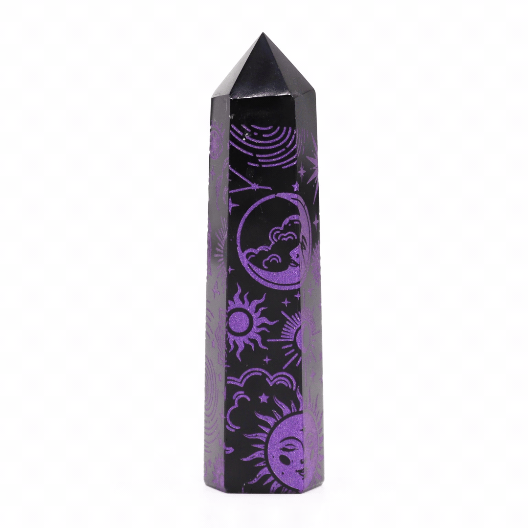 Mystic Story Black Obsidian Point- Deep Purple