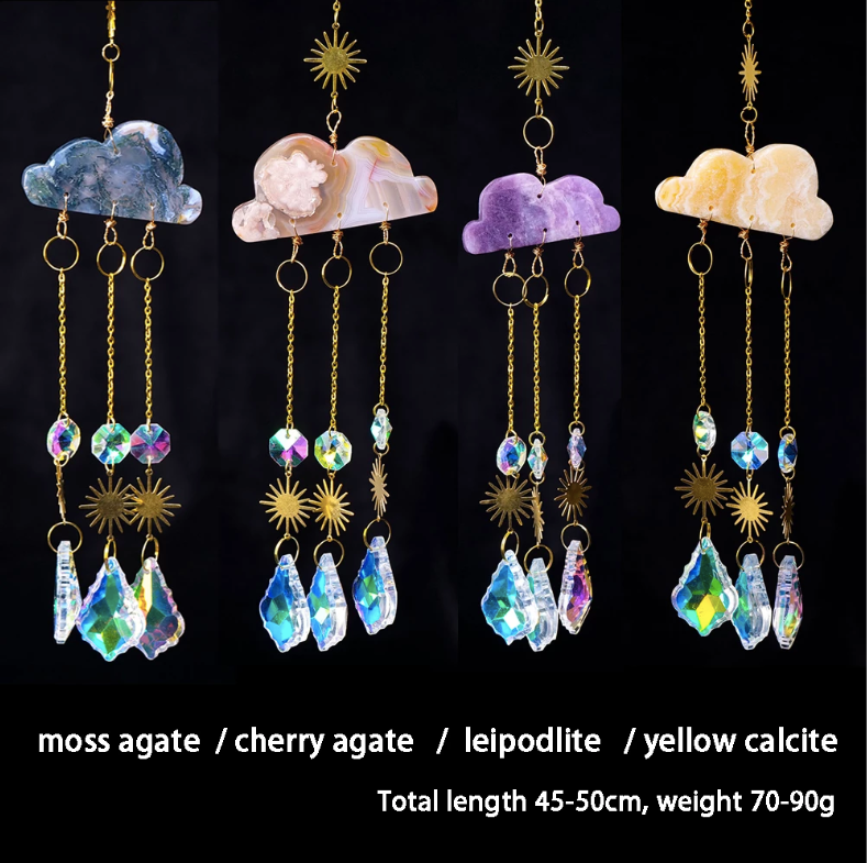 Cloud Carving Suncatcher: Moss agate (blue/green)
