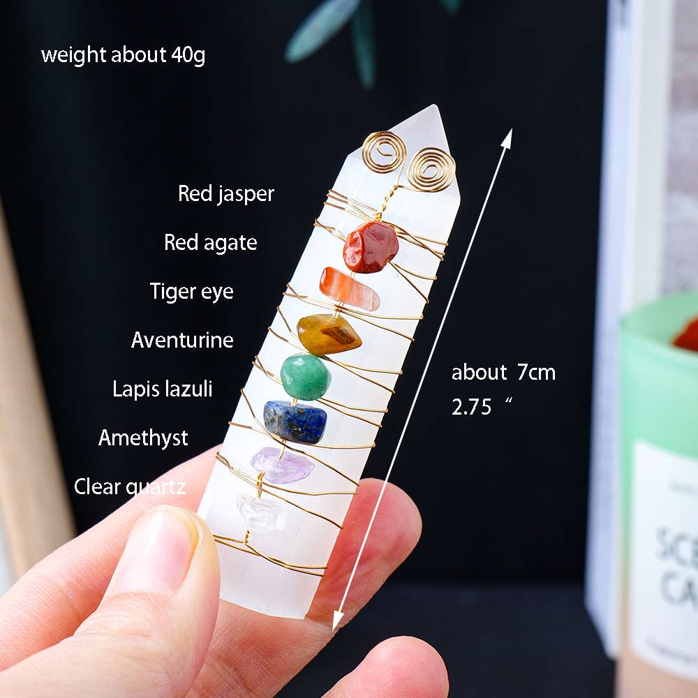Rainbow Chakra Selenite Crystal Point