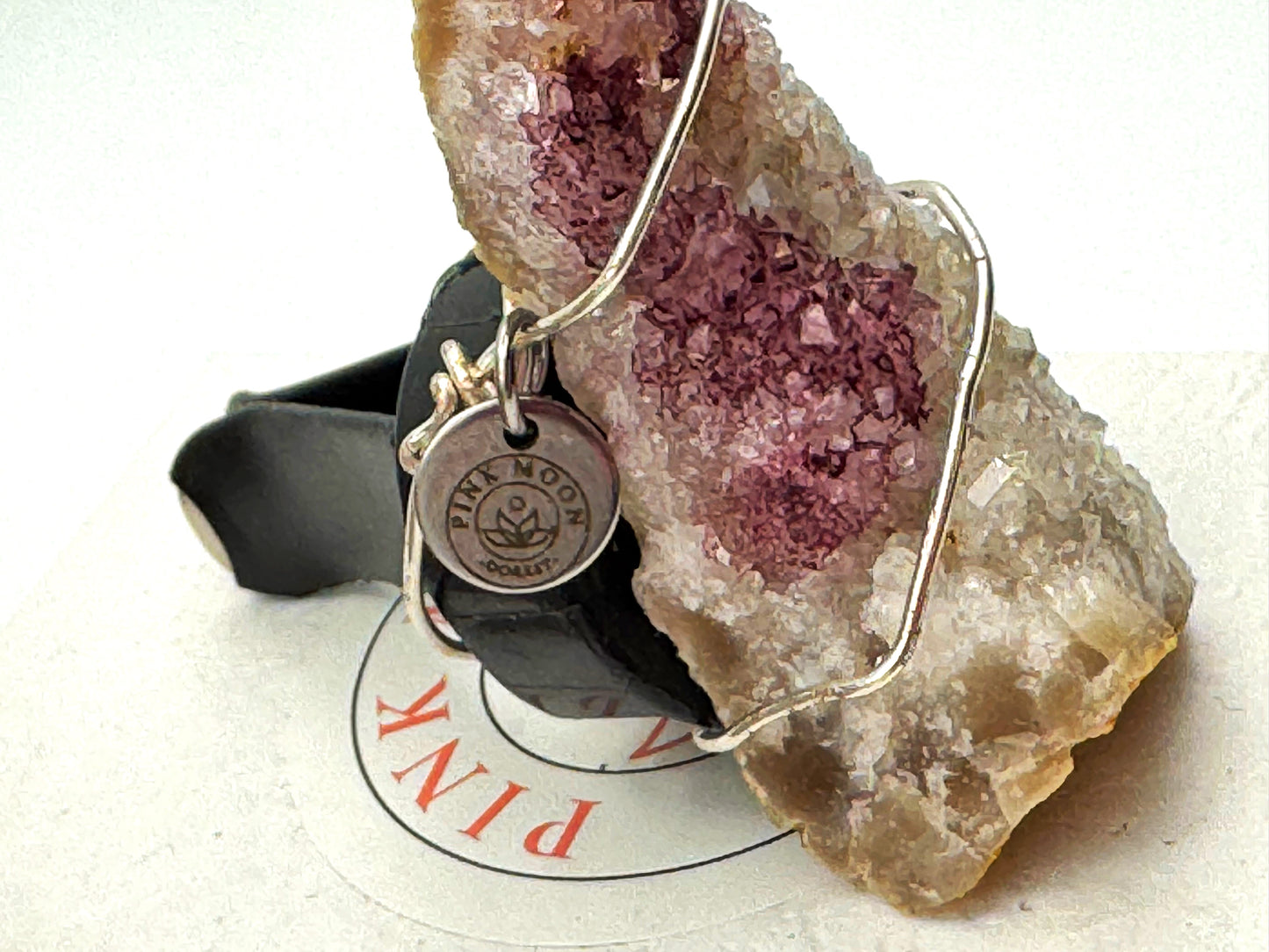 Car Charm Clip - Rough Quartz with aura enhancement