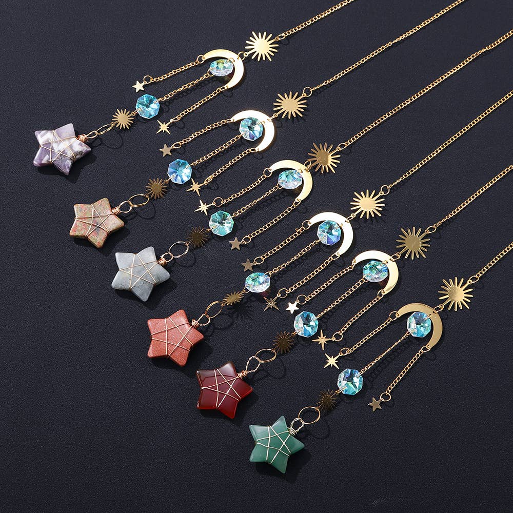 Crystal Star Pendant Sun Catchers Decor: Amethyst