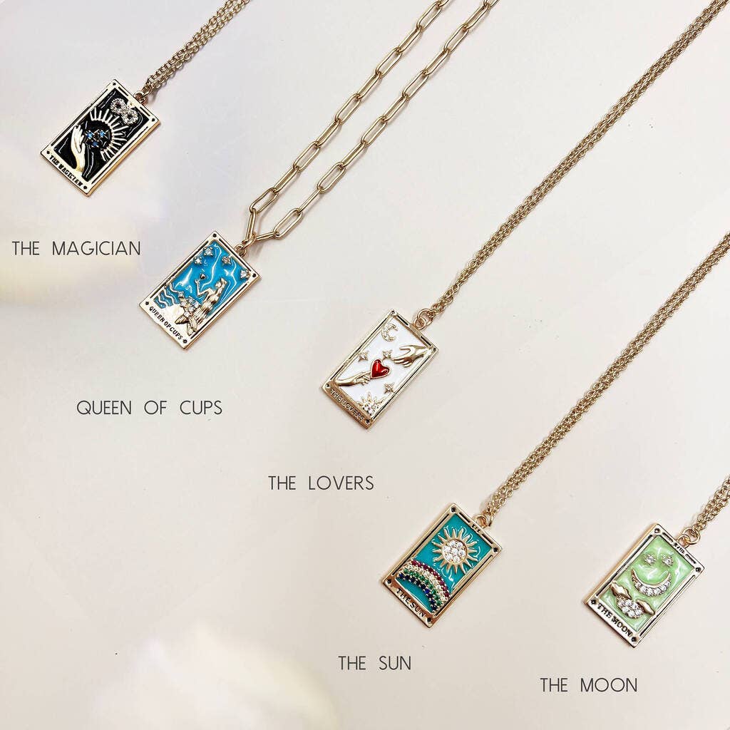 Tarot Pendant Necklace Enamelled With Gemstones: Strength