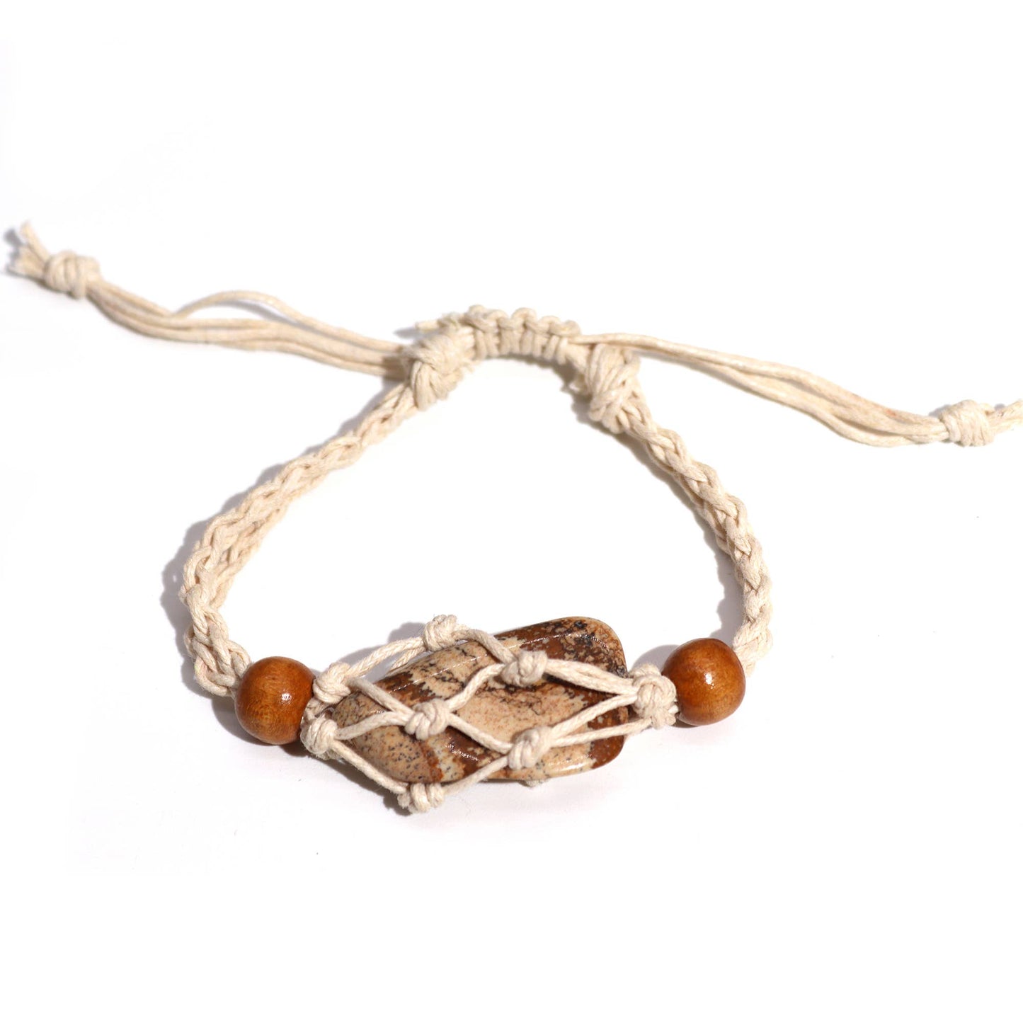 Macrame adjustable gemstone bracelet - Natural
