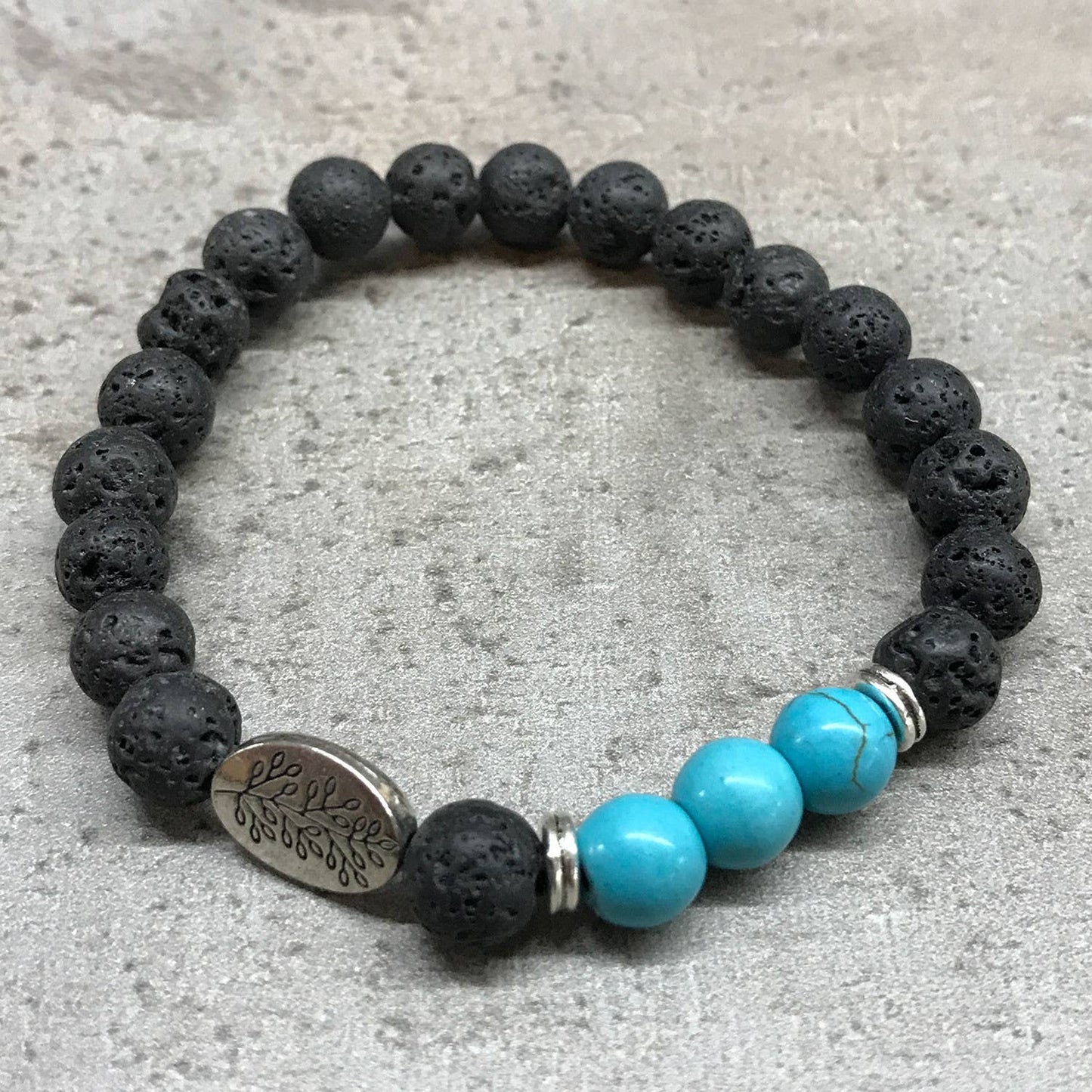 Leaf & Turquoise Design Lava Stone Bracelet