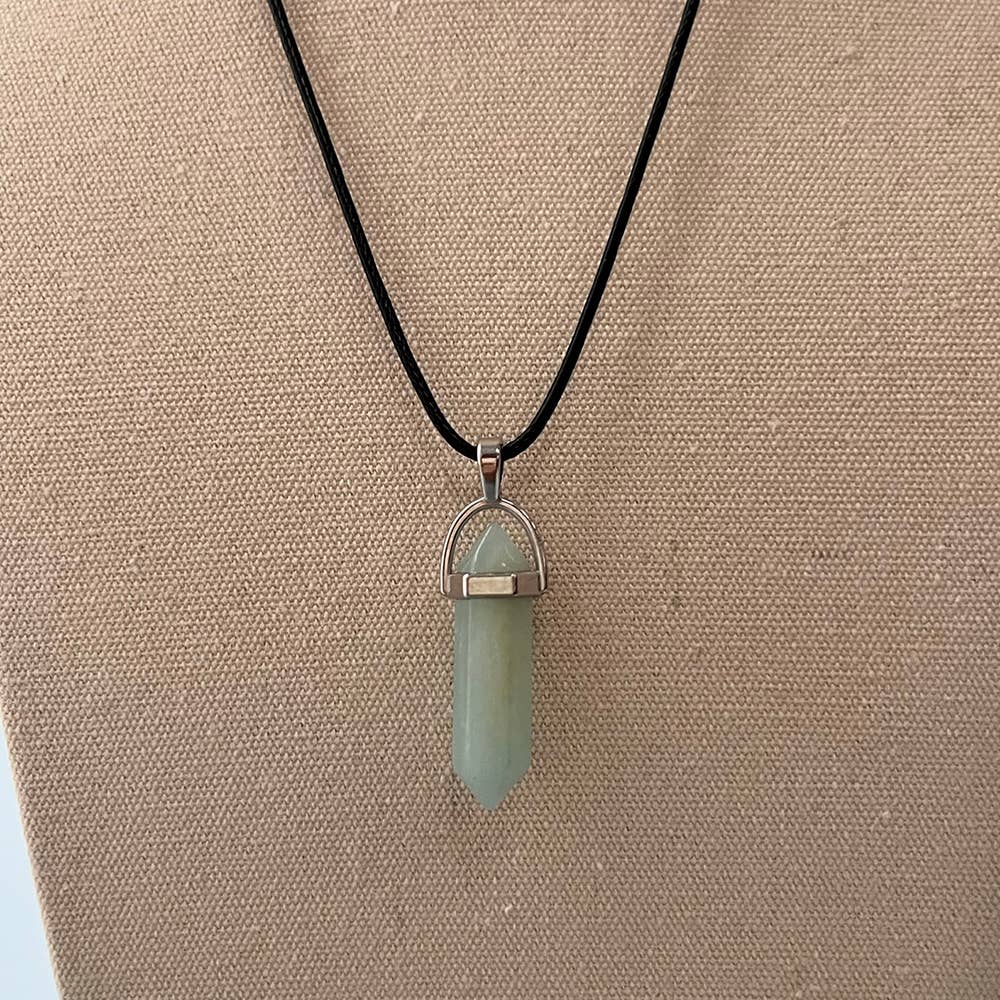 Double Point Pendant, Black String: Amazonite