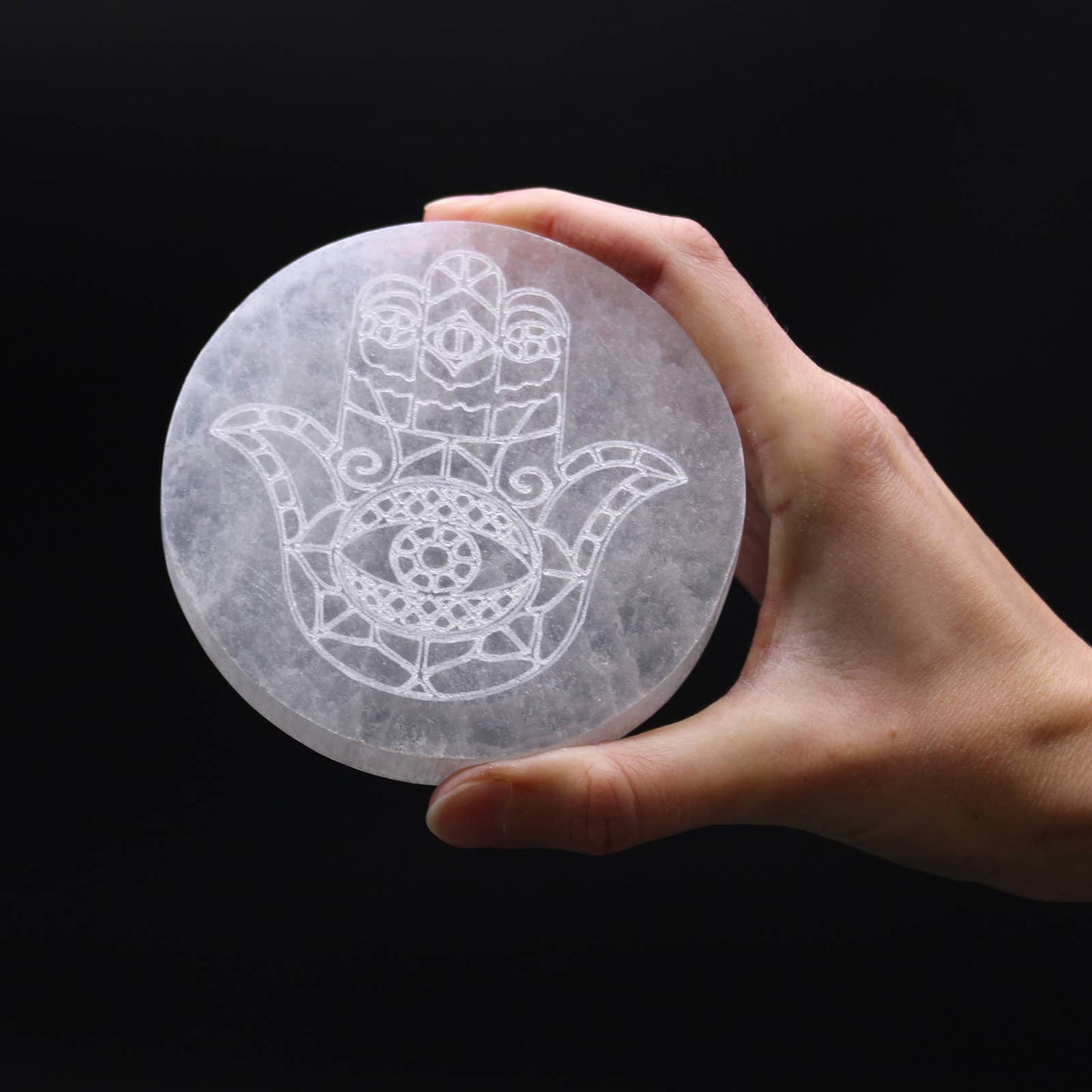 Selenite Crystal Charging Plate 10cm - Hamsa