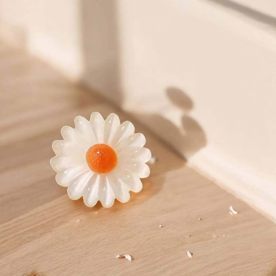 White Selenite Crystal Flower Carving with metal stand