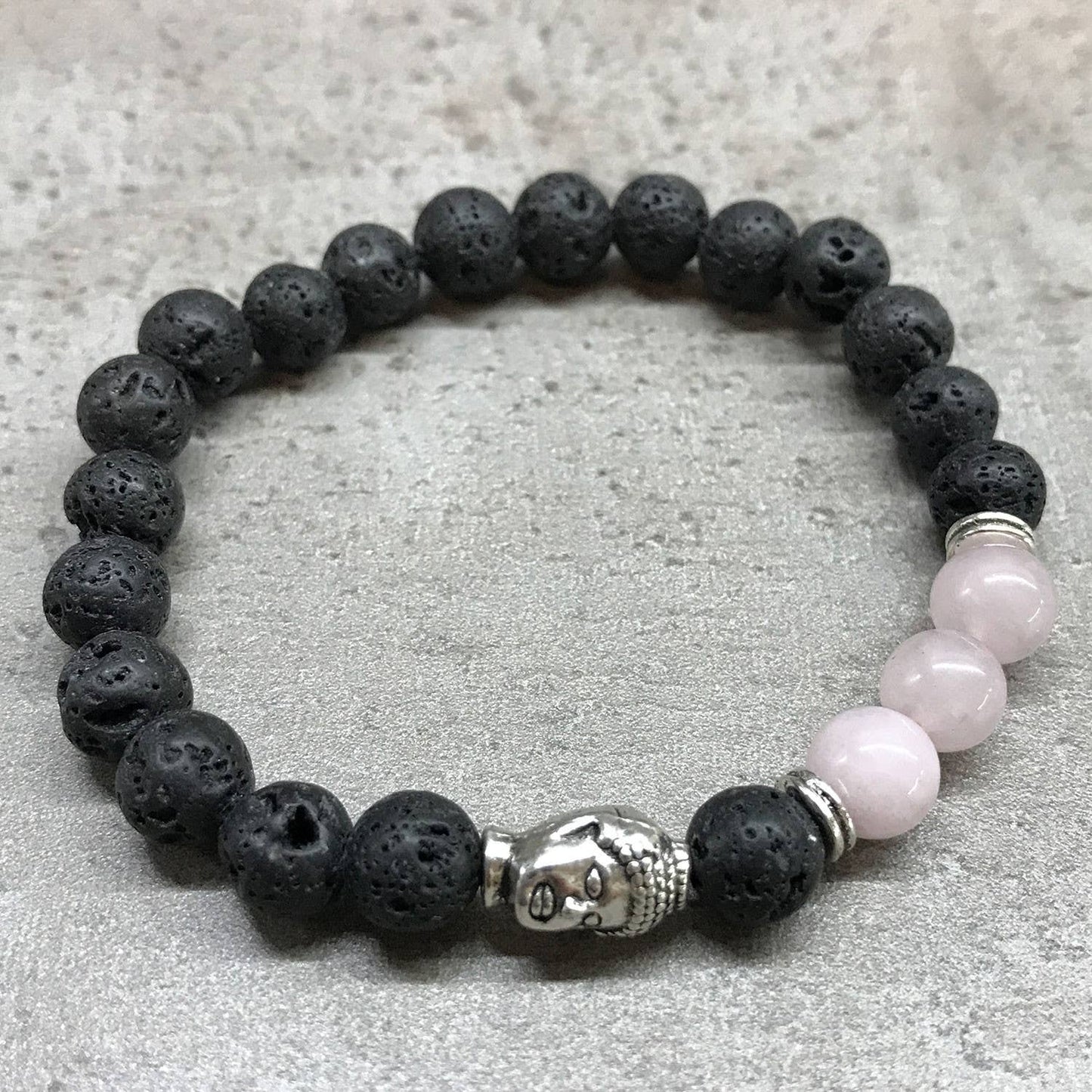 Buddha Rose Quartz Lava Stone Beaded Bracelet