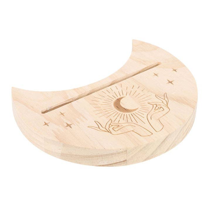Wooden Natural Mystical Hands Crescent Moon Tarot Card Stand