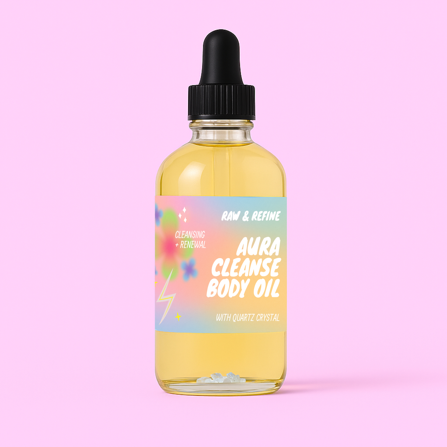 Aura Cleanse Body Oil - Infused with Clear Quartz Crystal by Raw & Refine