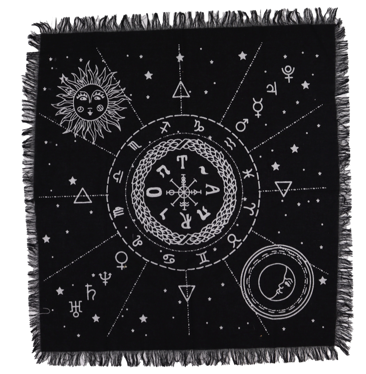 Esoteric Fringed Altar Cloth - Moon & Sun Chart