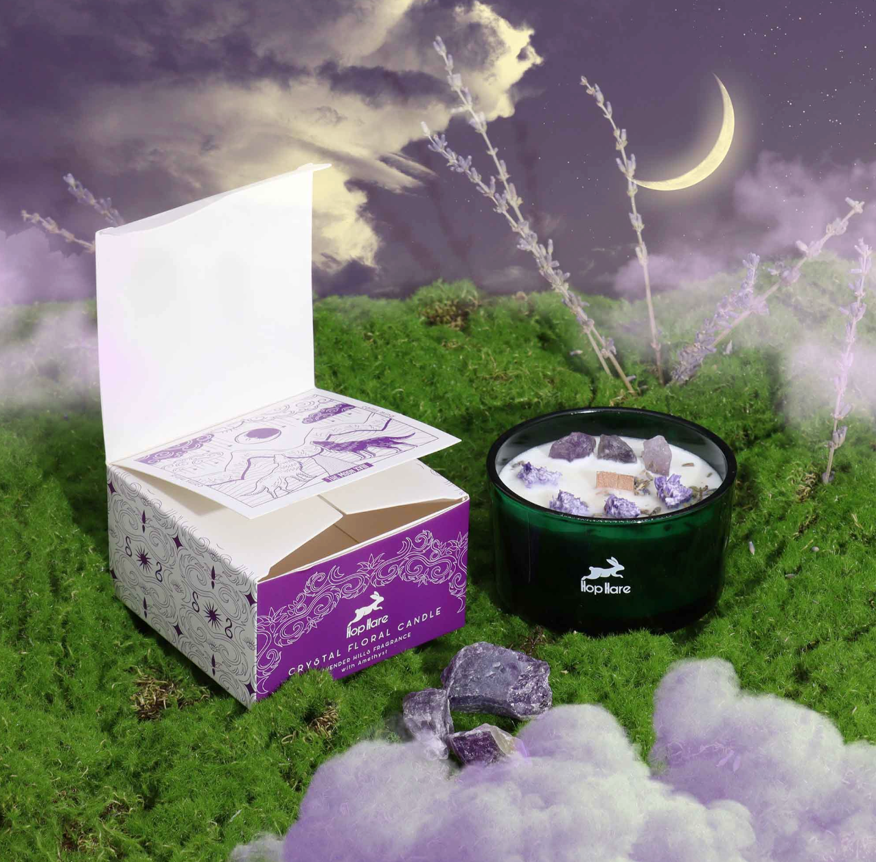 Hop Hare Crystal Magic Flower Candle - The Moon
