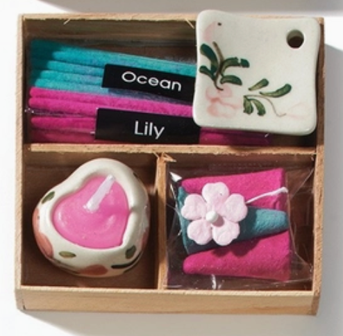 Mini Incense Gift Box Set with Ceramic Candle and Burner