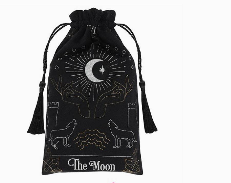 The Fortune Teller Black Drawstring Pouch - 'The Moon'