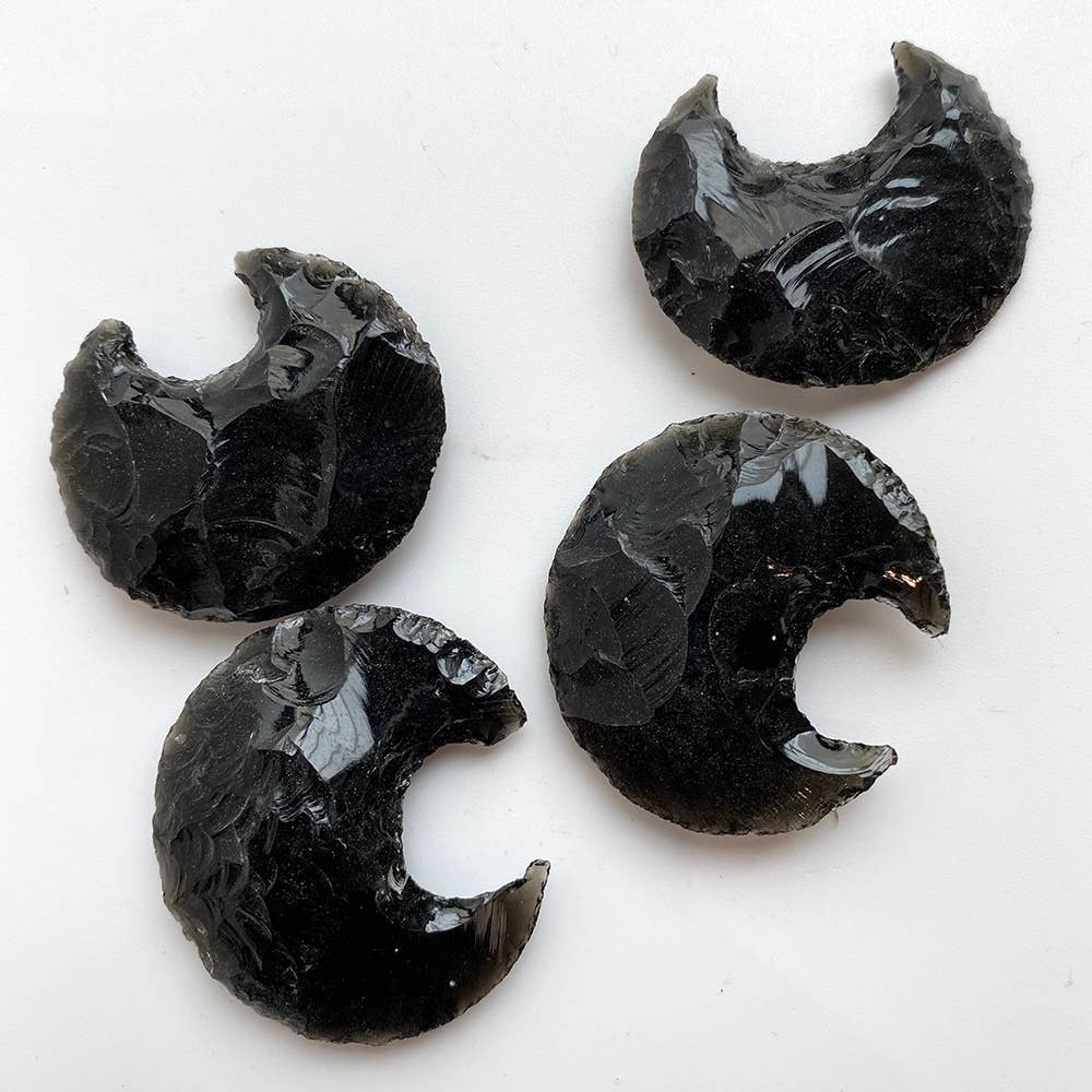 Black Obsidian Faceted Crescent Moon, 3x2cm