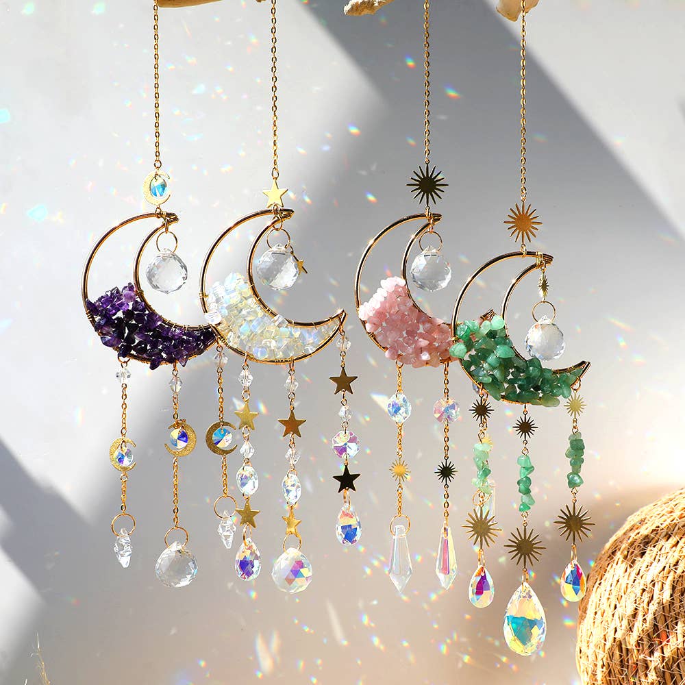Moon Suncatcher Crystal Prism Decor: Green Aventurine