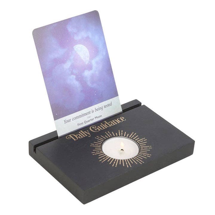 Wooden Black Daily Guidance Tarot Card Stand and Tea light Holder