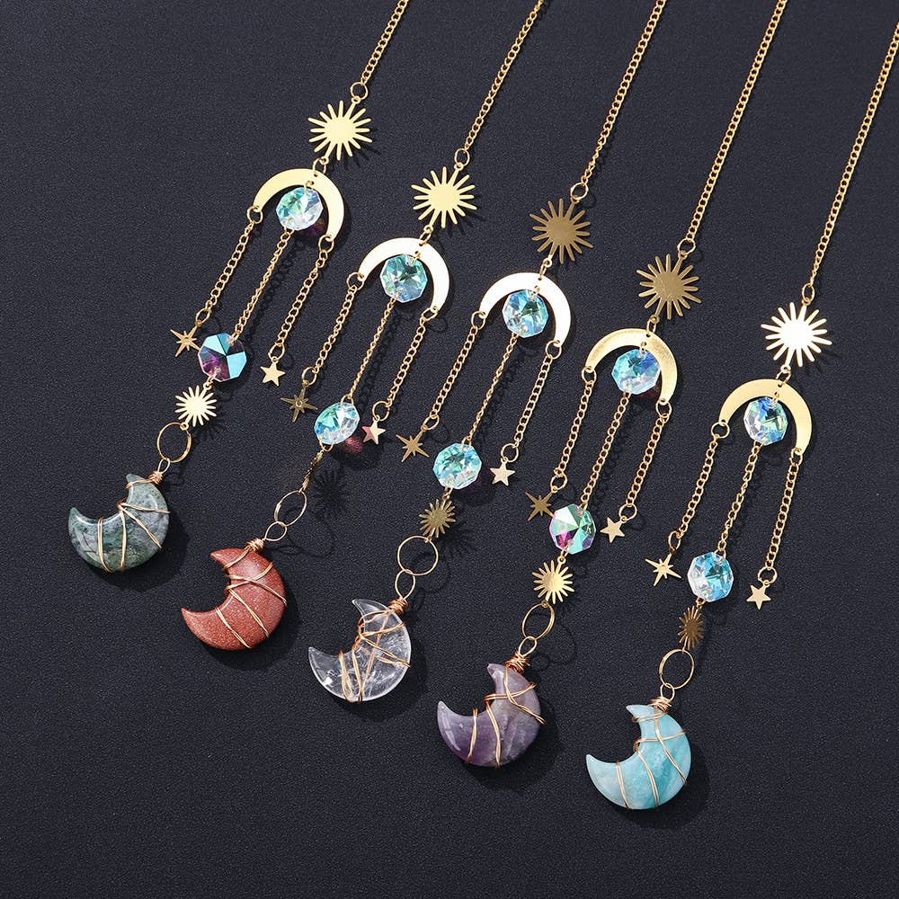 Crystal Moon Pendant Sun Catchers Decor: Rose Quartz
