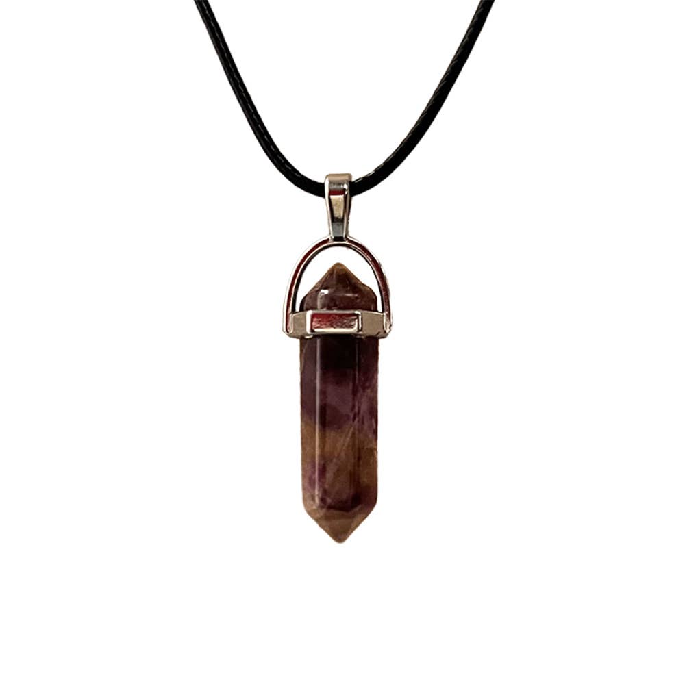 Double Point Pendant on Black String: Amethyst