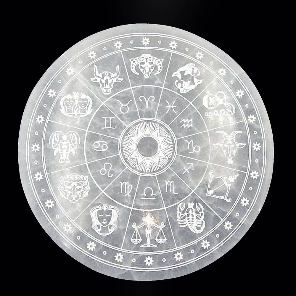 Zodiac Selenite Charging Plate Round 8cm