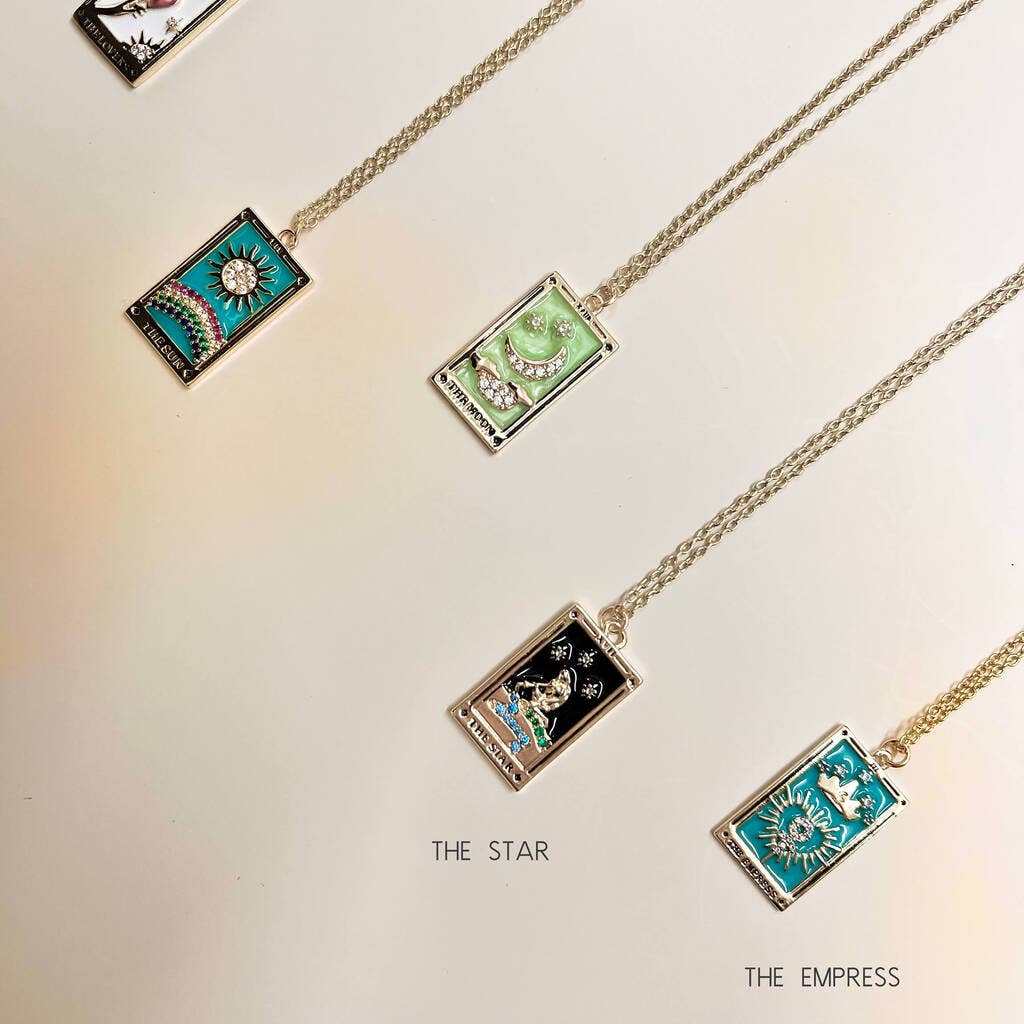 Tarot Pendant Necklace Enamelled With Gemstones: Strength