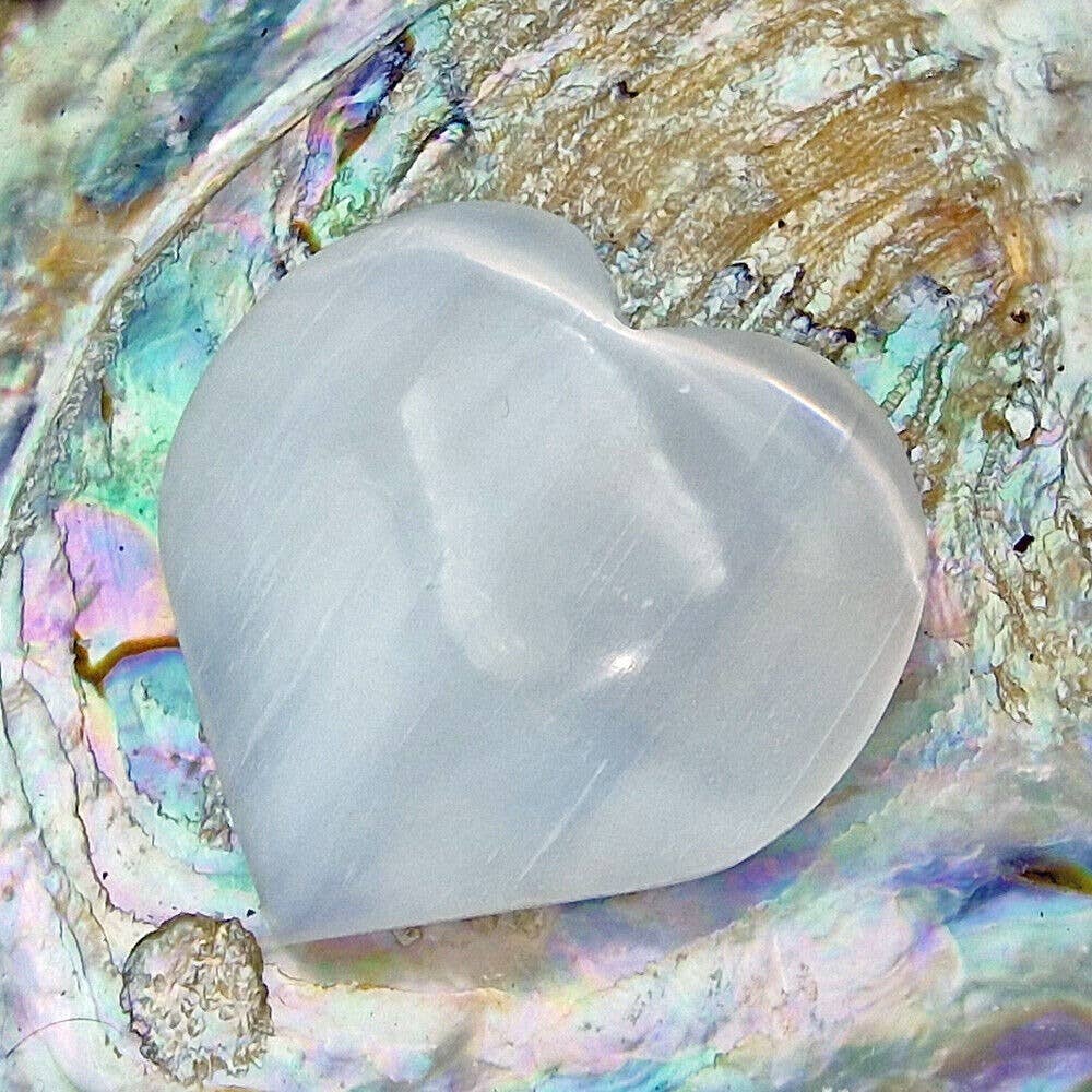 Carved Selenite Heart with Flower of Life design