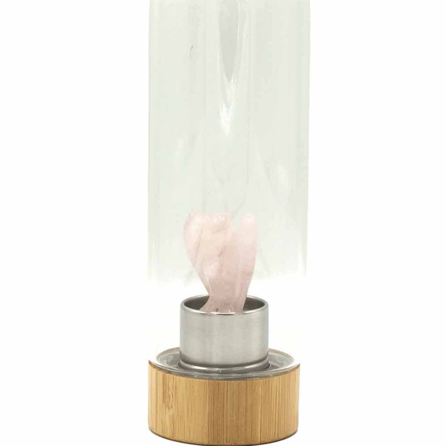 Glass and Bamboo water bottle- Rose Quartz Angel crystal