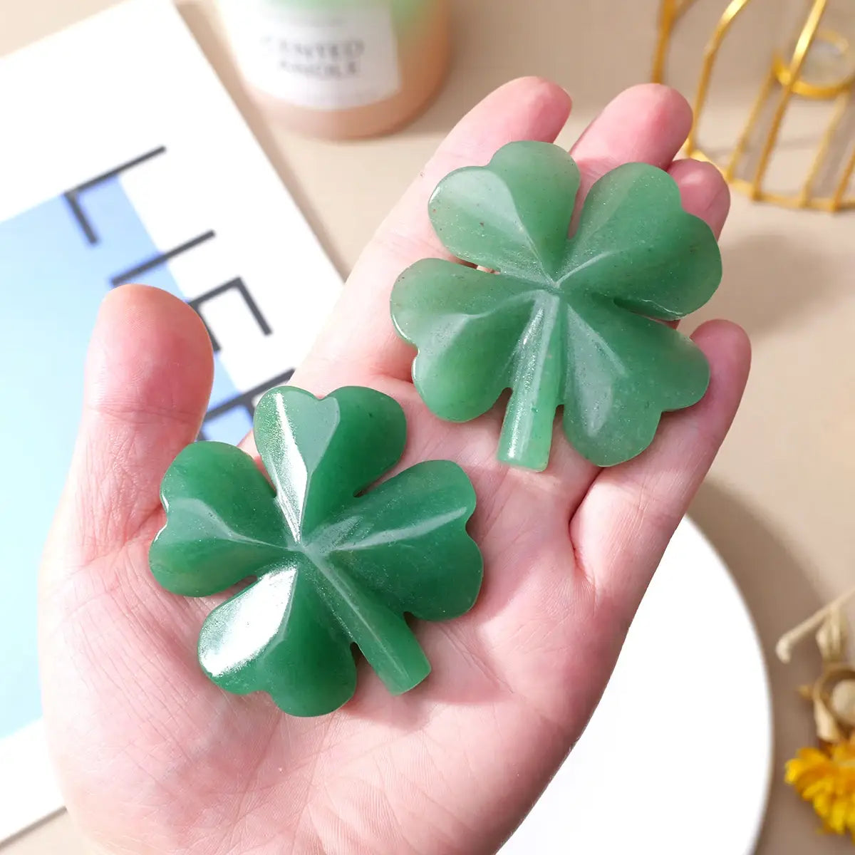 Aventurine Lucky Four Leaf Clover Carving
