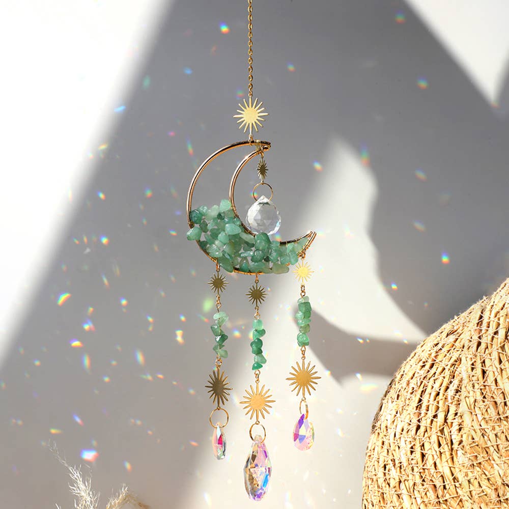 Moon Suncatcher Crystal Prism Decor: Green Aventurine