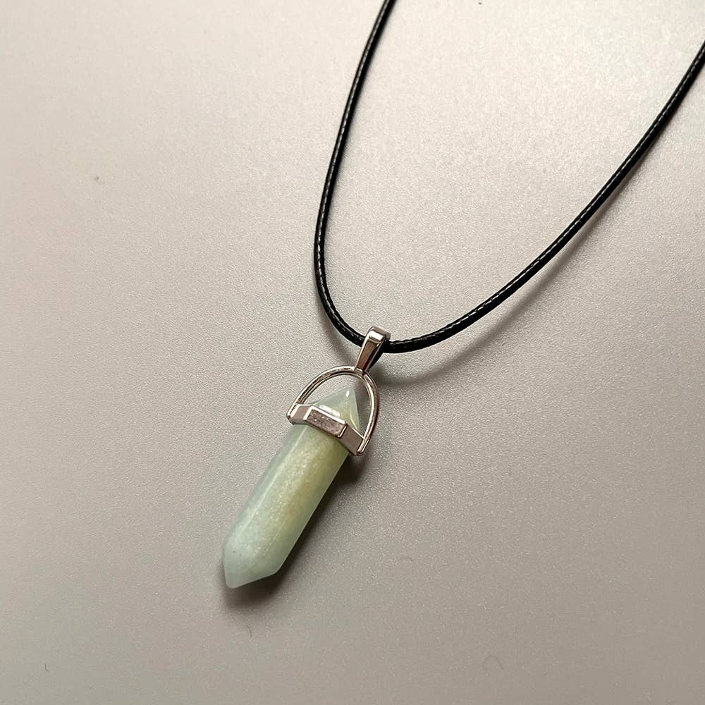 Double Point Pendant, Black String: Amazonite