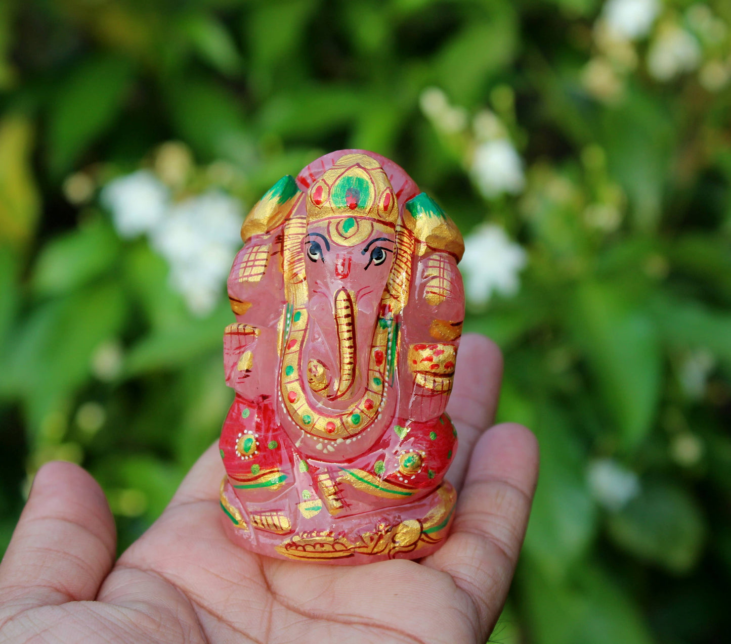 Natural Rose Quartz Hand Carved Lord Ganesh