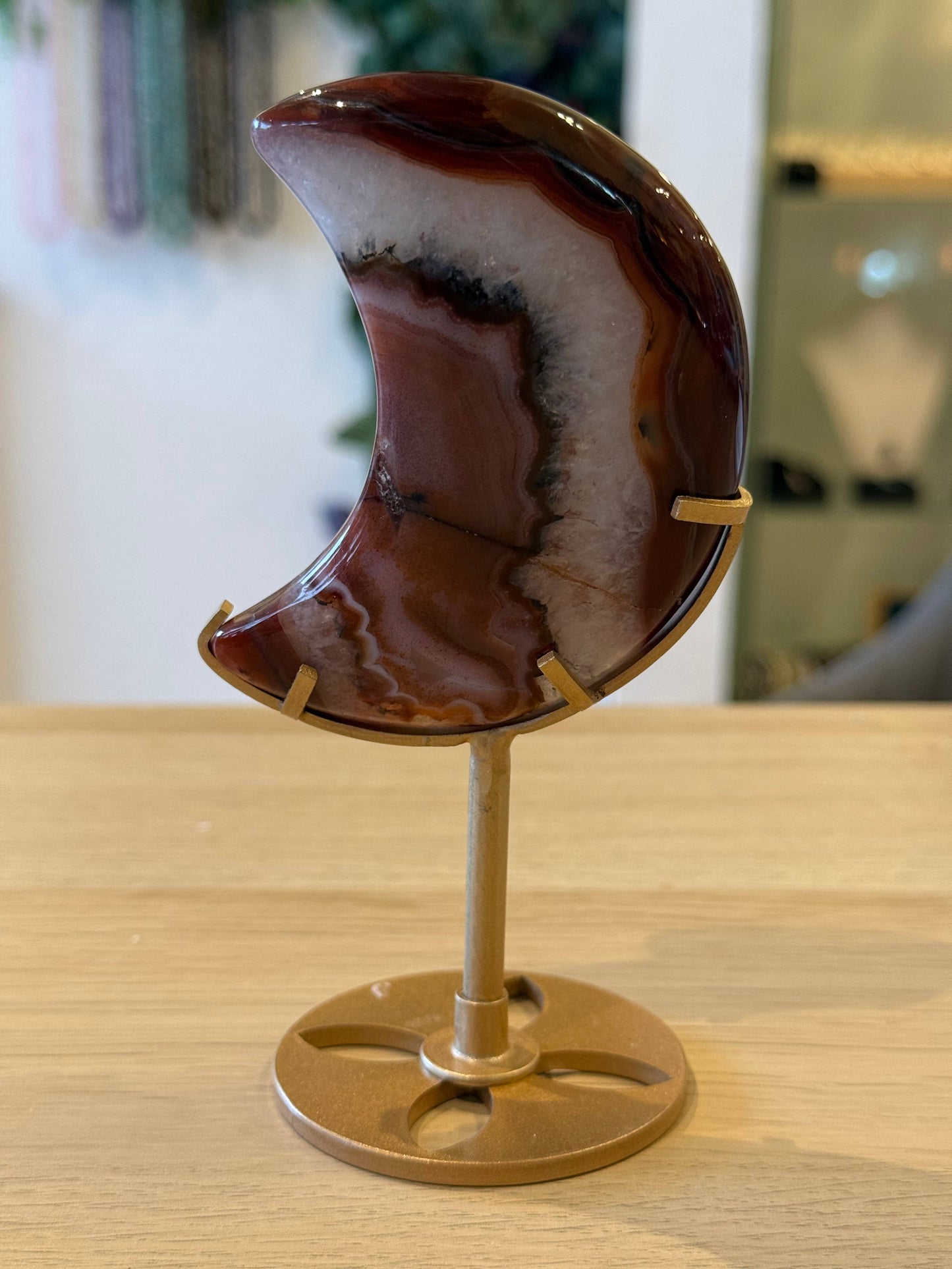 Red Banded Agate Moon on Stand - 214g