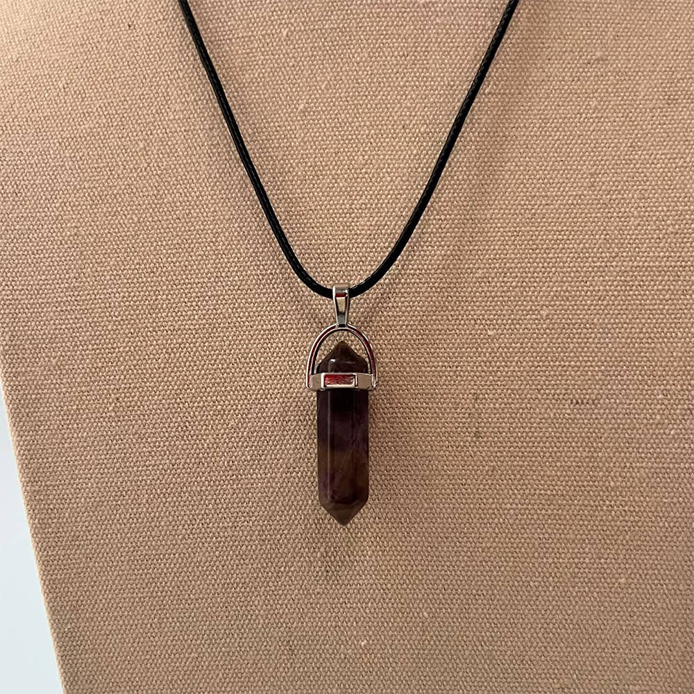 Double Point Pendant on Black String: Amethyst