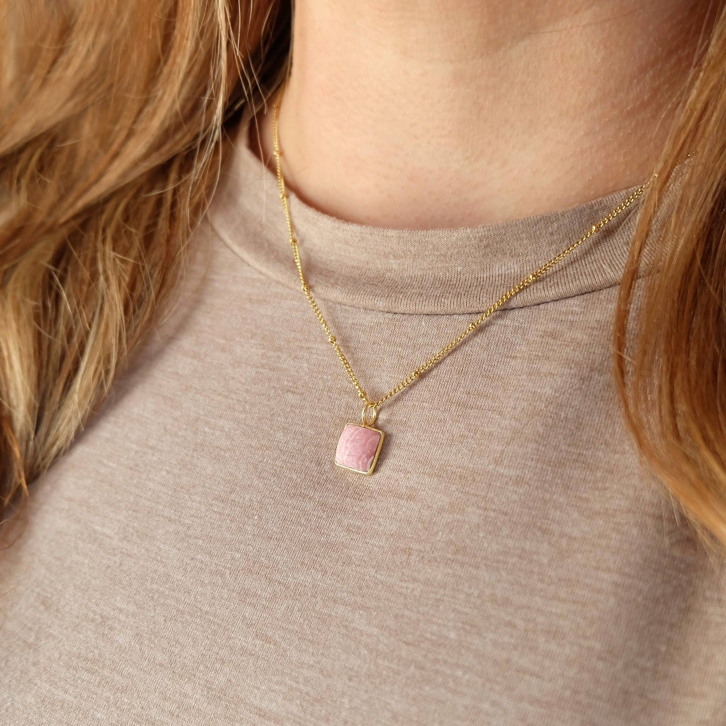 Rhodochrosite Pink Gemstone Necklace