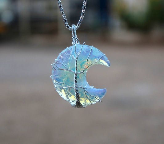 Opalite Crescent Moon Pendant