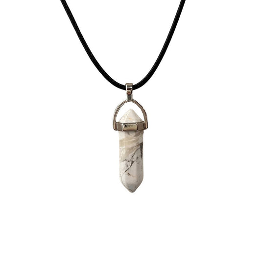 Double Point Pendant, Black String: Howlite