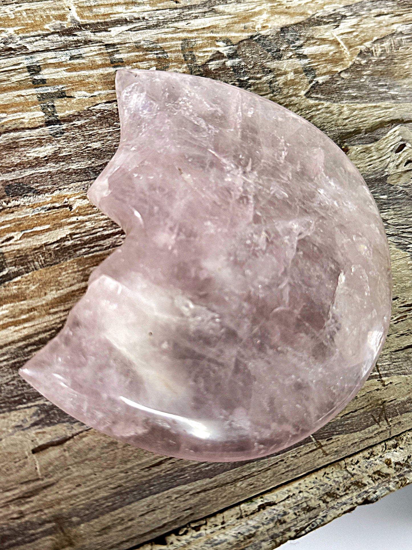 Rose Quartz Crystal Moon Carving (A)