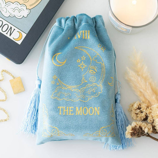 'The Moon' Vintage Tarot Card Velvet Drawstring Bag